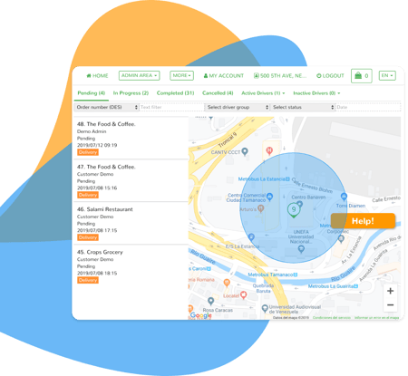 Ordering |  Delivery Dashboard and delivery zone