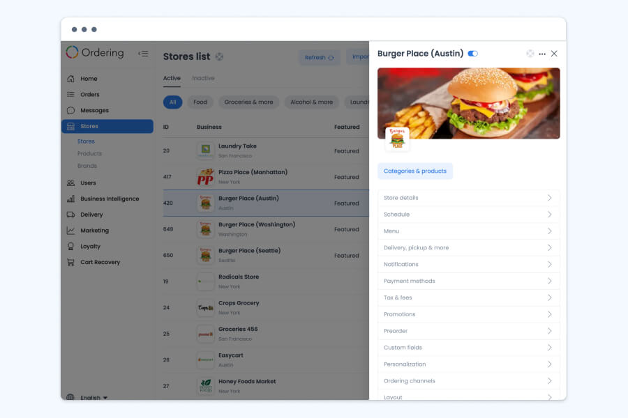 Ordering.co Feature: Business Settings