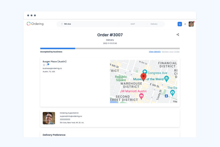 Ordering.co Feature: Status Update