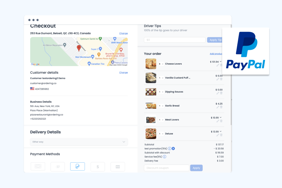Ordering.co Feature: PayPal Payment